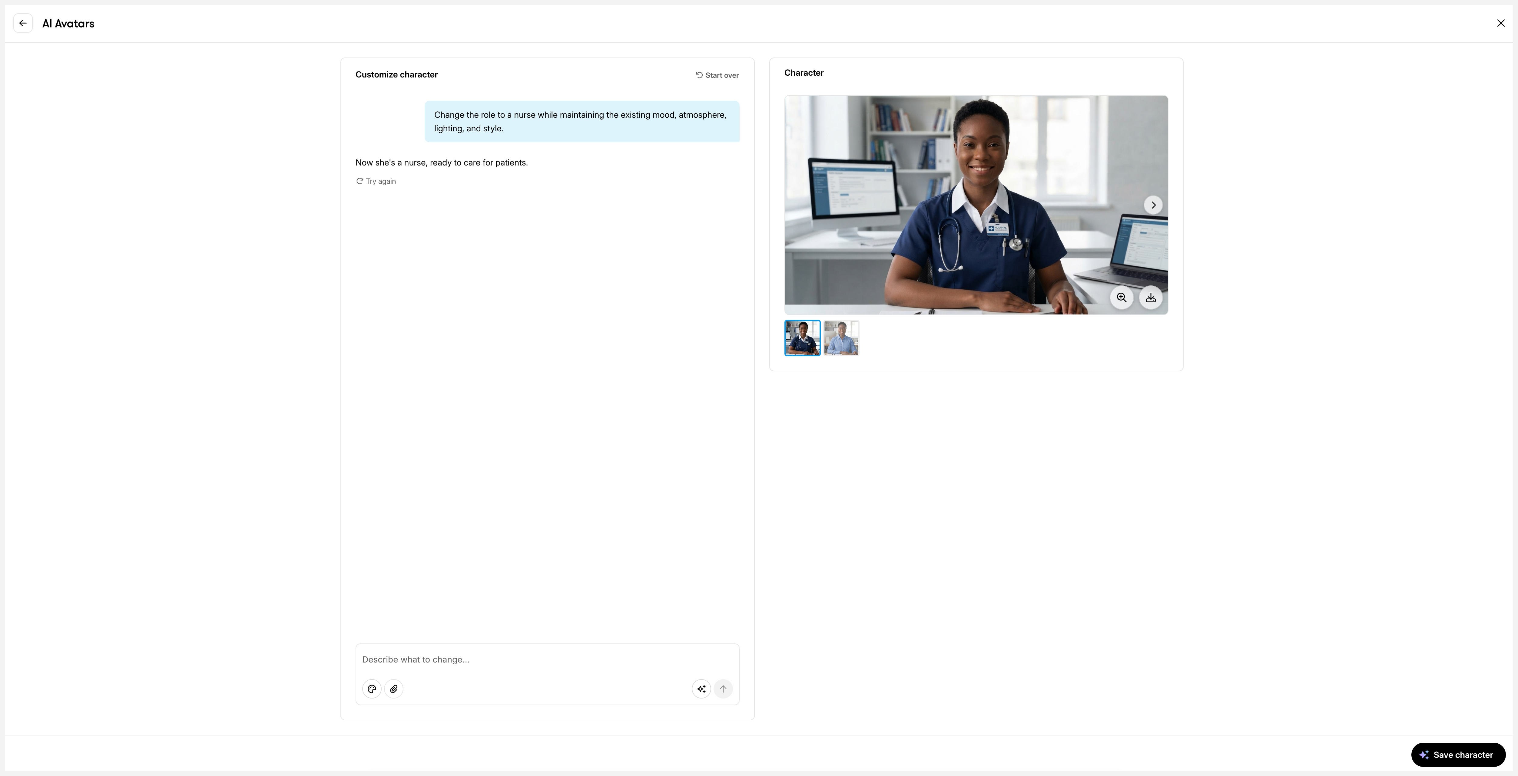 Fenêtre de personnalisation des personnages