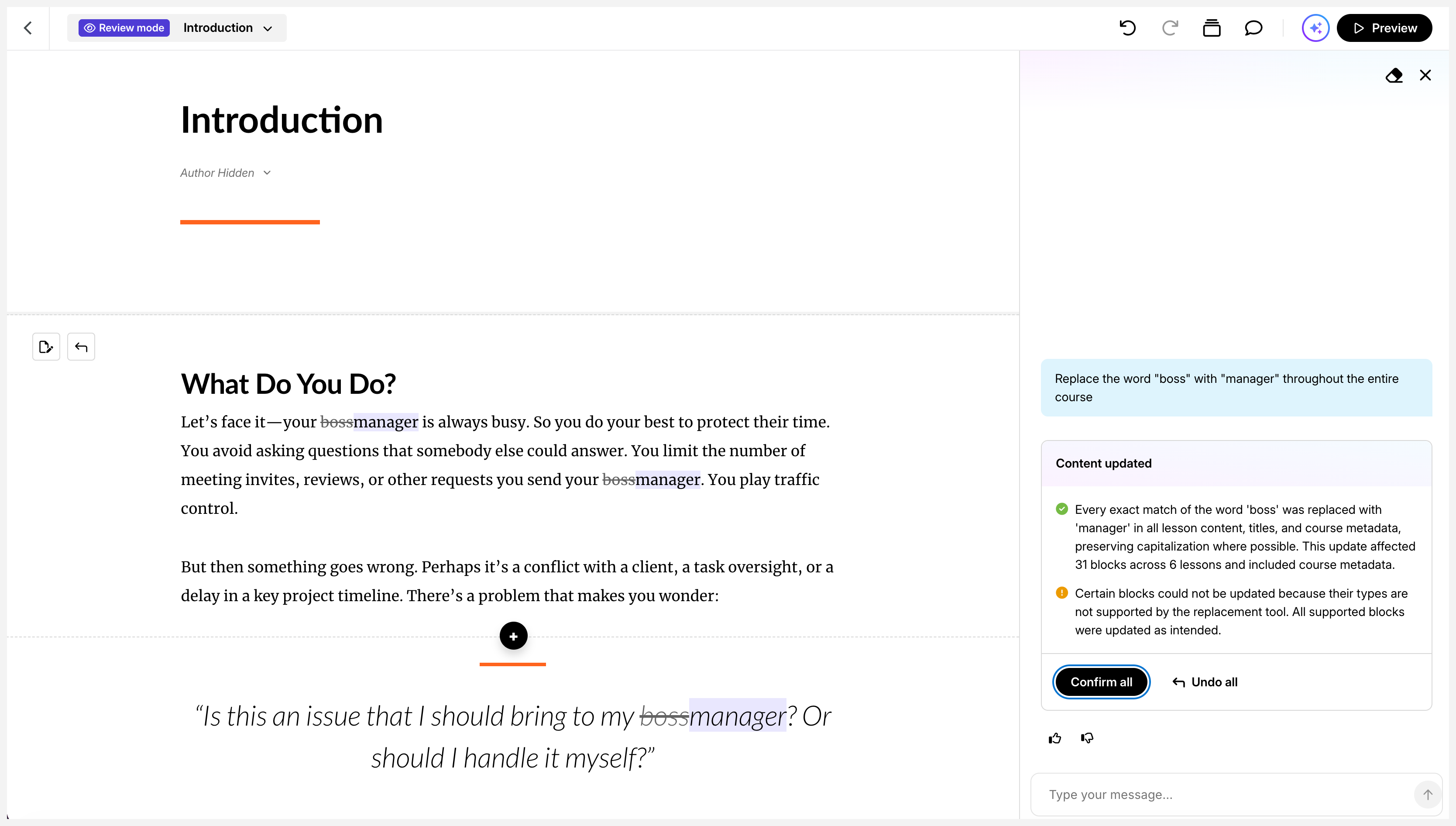 Update Content with AI in Review Mode Update Content with AI in Review Mode