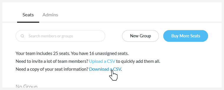 Laden Sie eine CSV-Datei mit Informationen zum Seatholder herunter