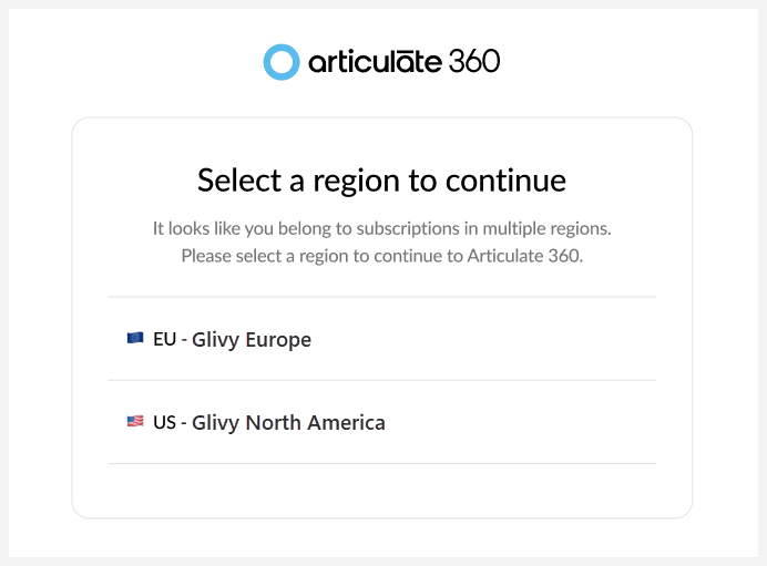 Region-selection screen showing EU and U.S. subscription choices