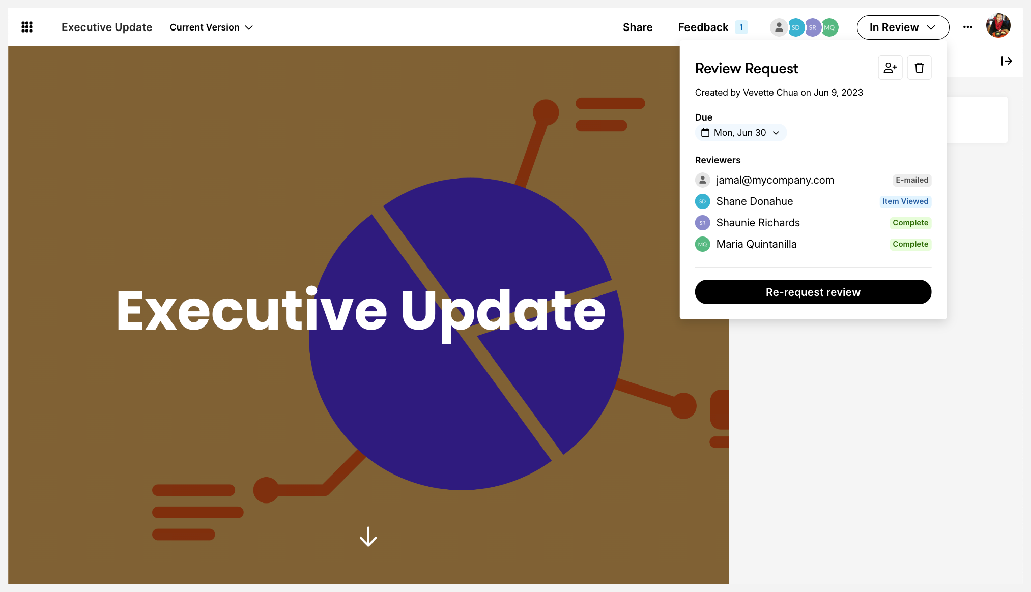 un artículo de revisión 360 con una solicitud de revisión