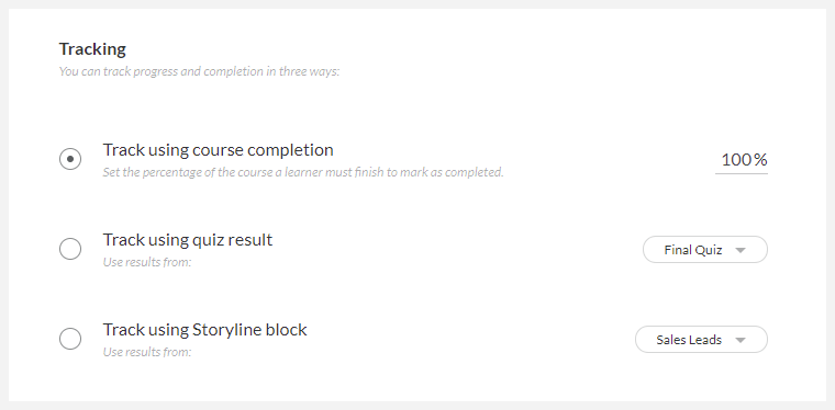 LMS tracking options in Rise 360