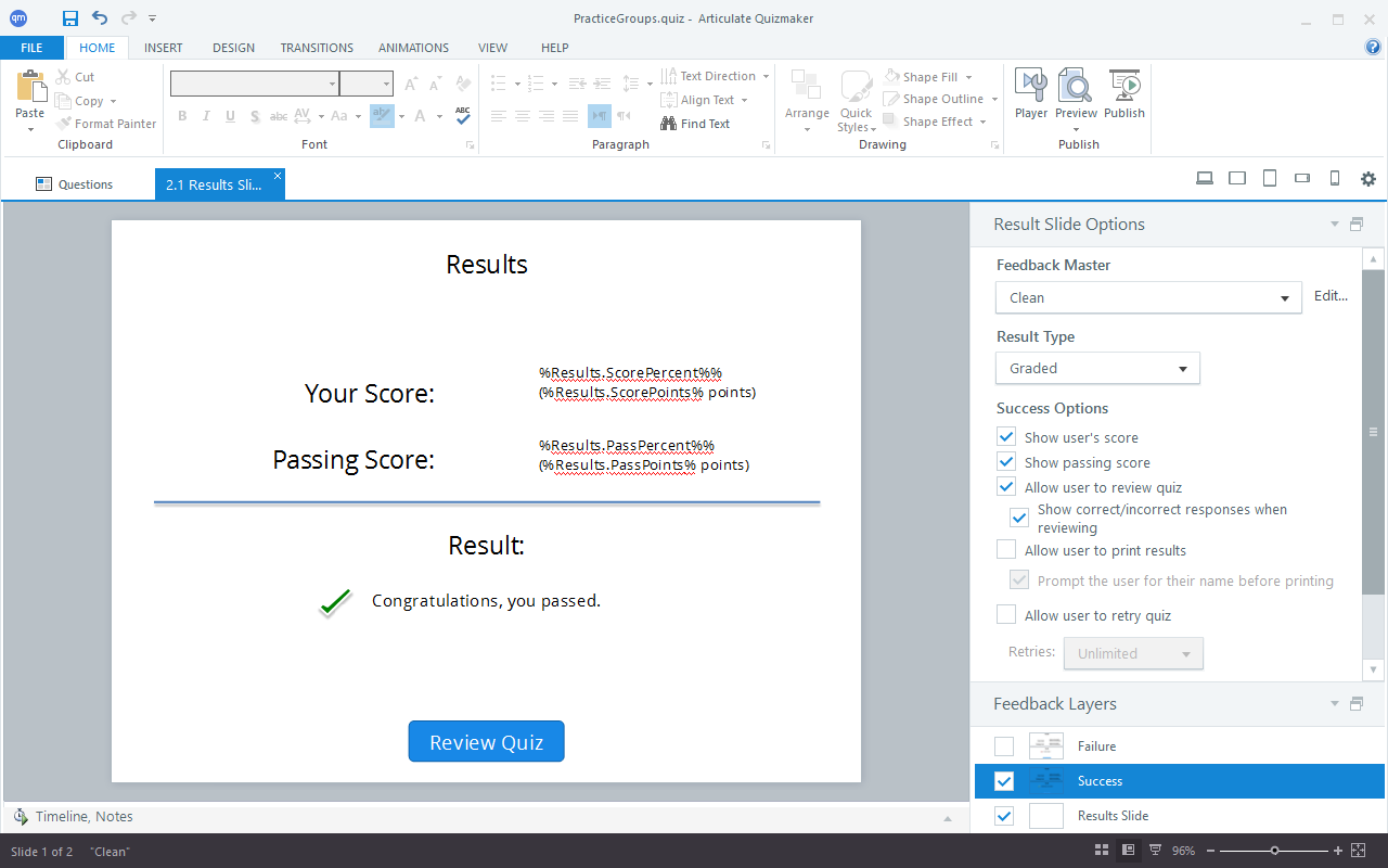 Edit the Result Slide in Slide View Edit the Result Slide in Slide View