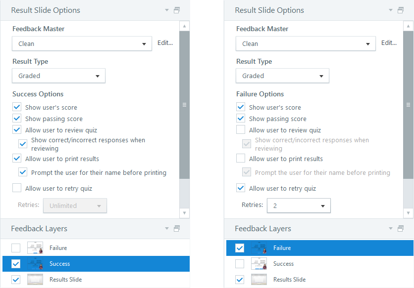 Success and Failure Result Slide Options Success and Failure Result Slide Options