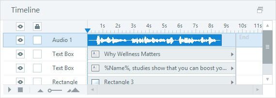 The waveform highlighted on the timeline in Storyline.