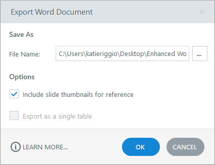 Exportar la ventana Documento de Word en el Storyline 360.