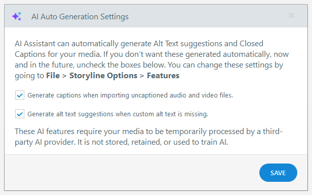 AI Auto Generation Settings dialog