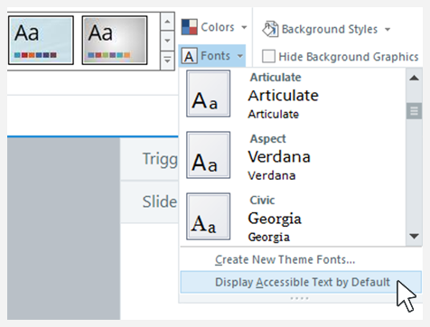 Display accessible text by default setting in Storyline 360