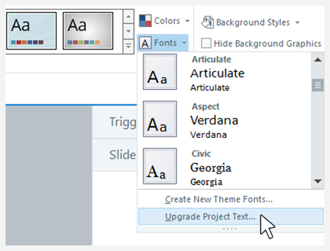 Upgrade. Project Text setting in Storyline 360