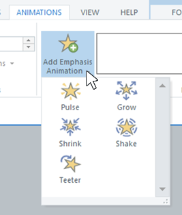 The Add Emphasis Animation drop-down arrow in Storyline 360.