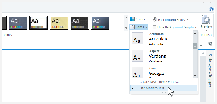 La configuración de texto moderna en Storyline 360