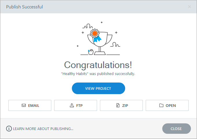 La fenêtre de publication de Storyline en cas de réussite du processus.
