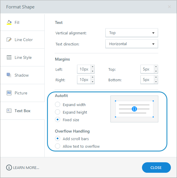 Autofit and overflow options