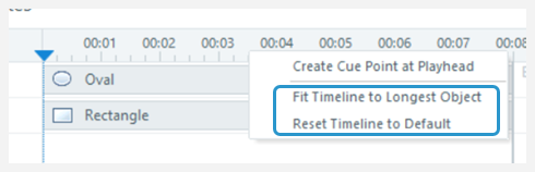 Options de durée de chronologie.